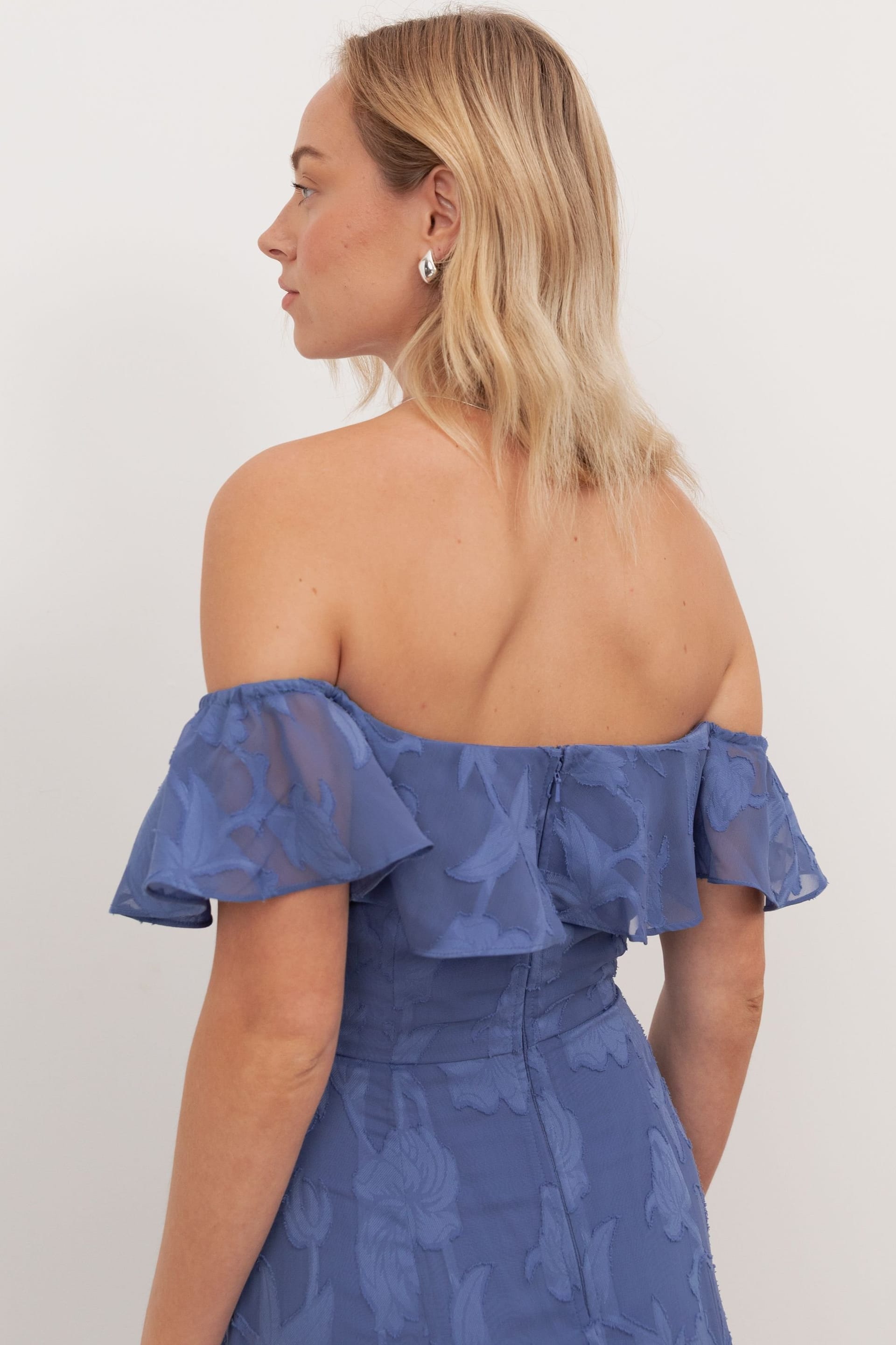 Anaya with Love Anaya with Love Women's Floral Burnout Bardot Maxi Dress in Blue - 4