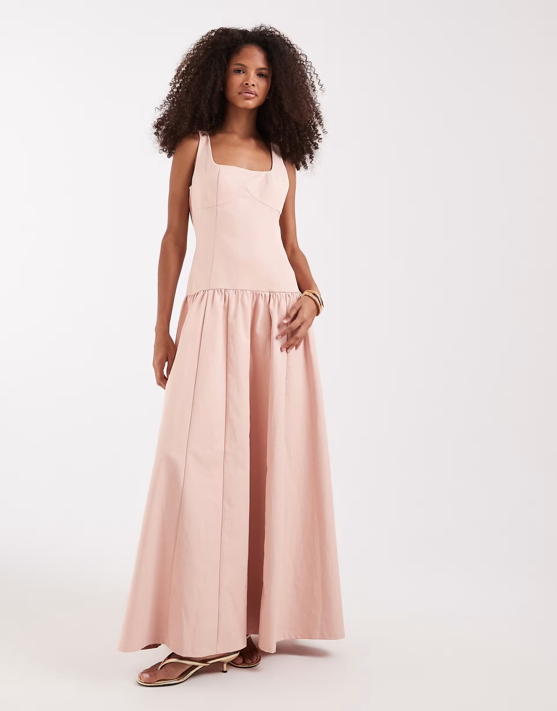 ASOS Pretty Lavish square neck dropped waist maxi dress in blush
