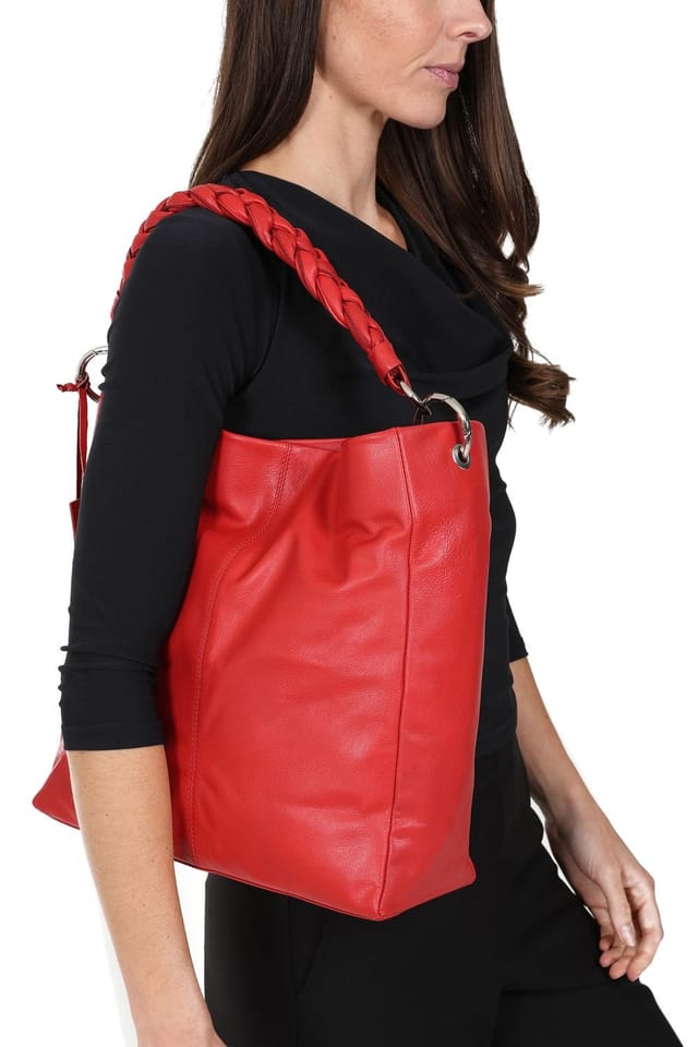 Hot Squash Hot Squash Women's Plaited Detail Leather Shoulder Bag in Red - 2