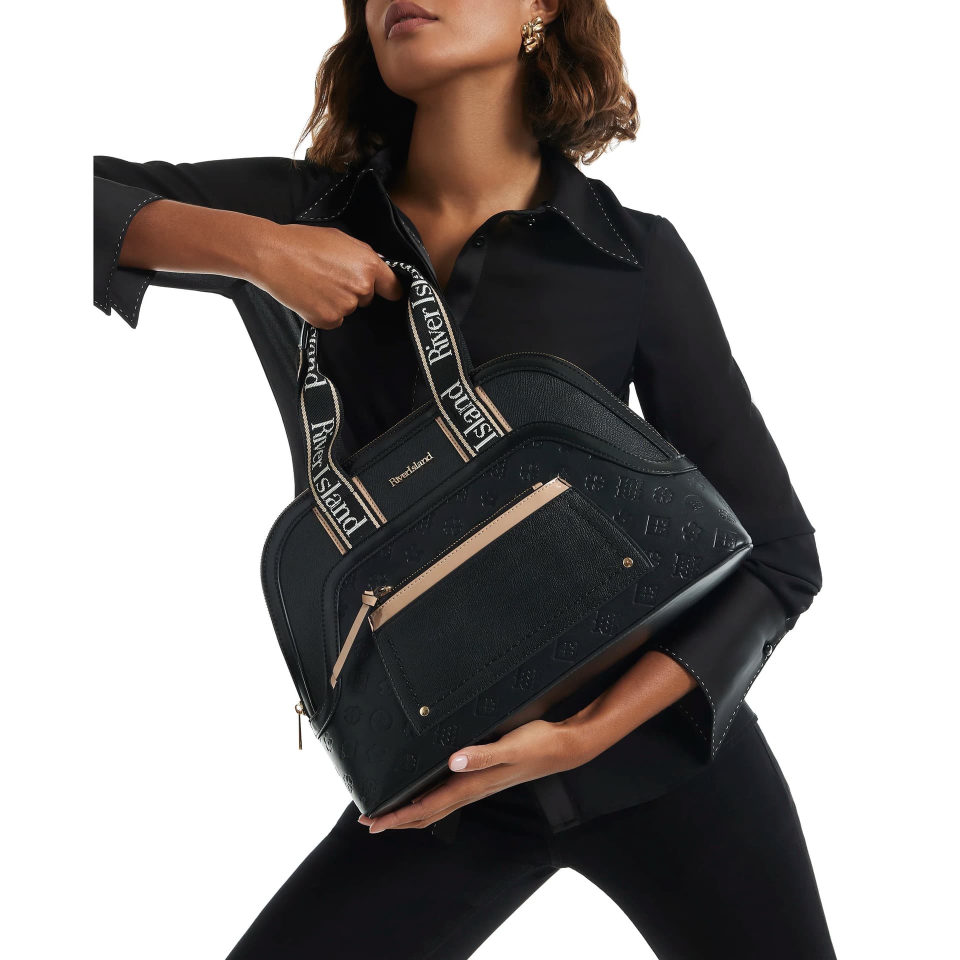 River Island River Island Womens Black Webbing Handle Kettle Tote Bag
