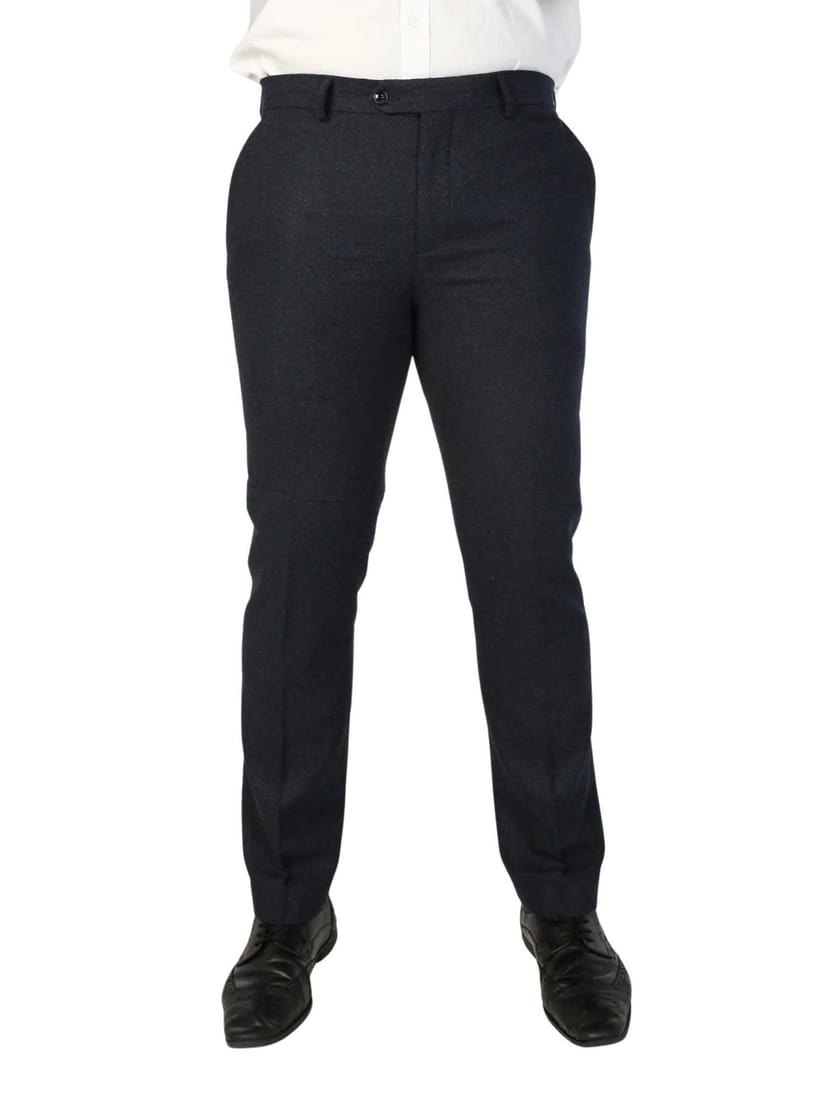 Paul Andrew Paul Andrew Men's Oscar Wool Blend Trousers Tweed Casual Formal Pants in Navy - 1