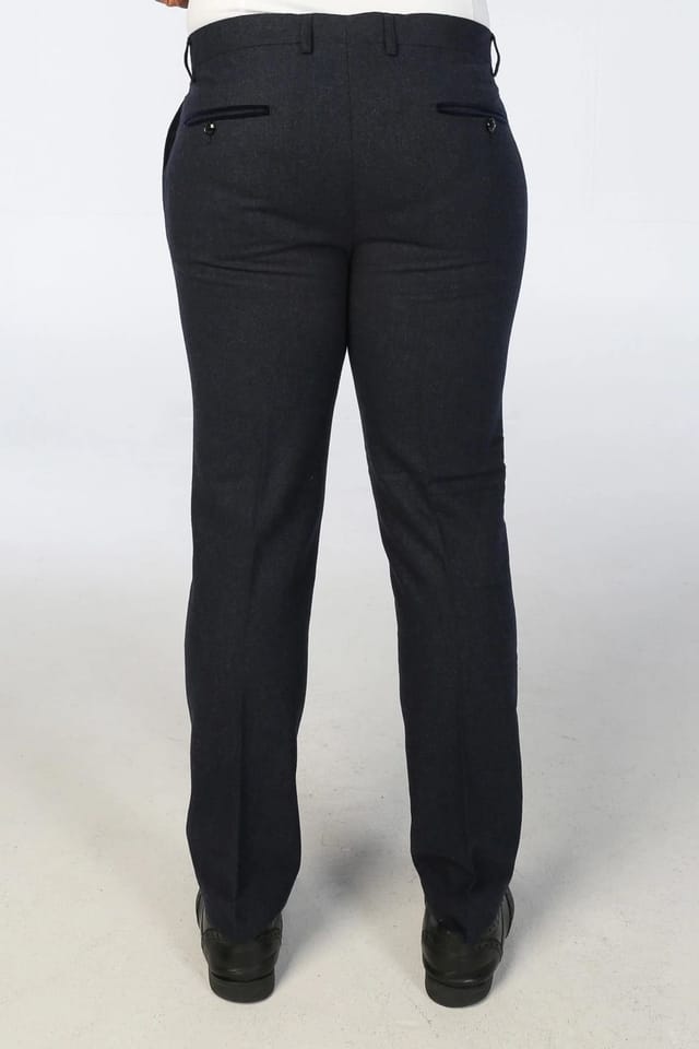 Paul Andrew Paul Andrew Men's Oscar Wool Blend Trousers Tweed Casual Formal Pants in Navy - 2