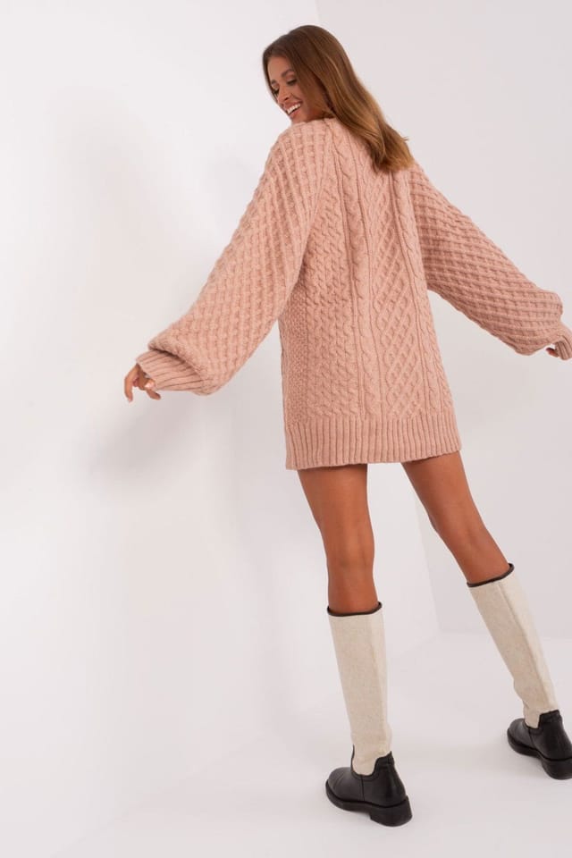 Love Lace Love Lace Women's Oversize Variegated Long Sweater Tunic Dress in Pink - 3