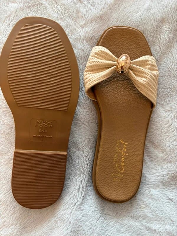 New Look Cream woven look slip on mules
