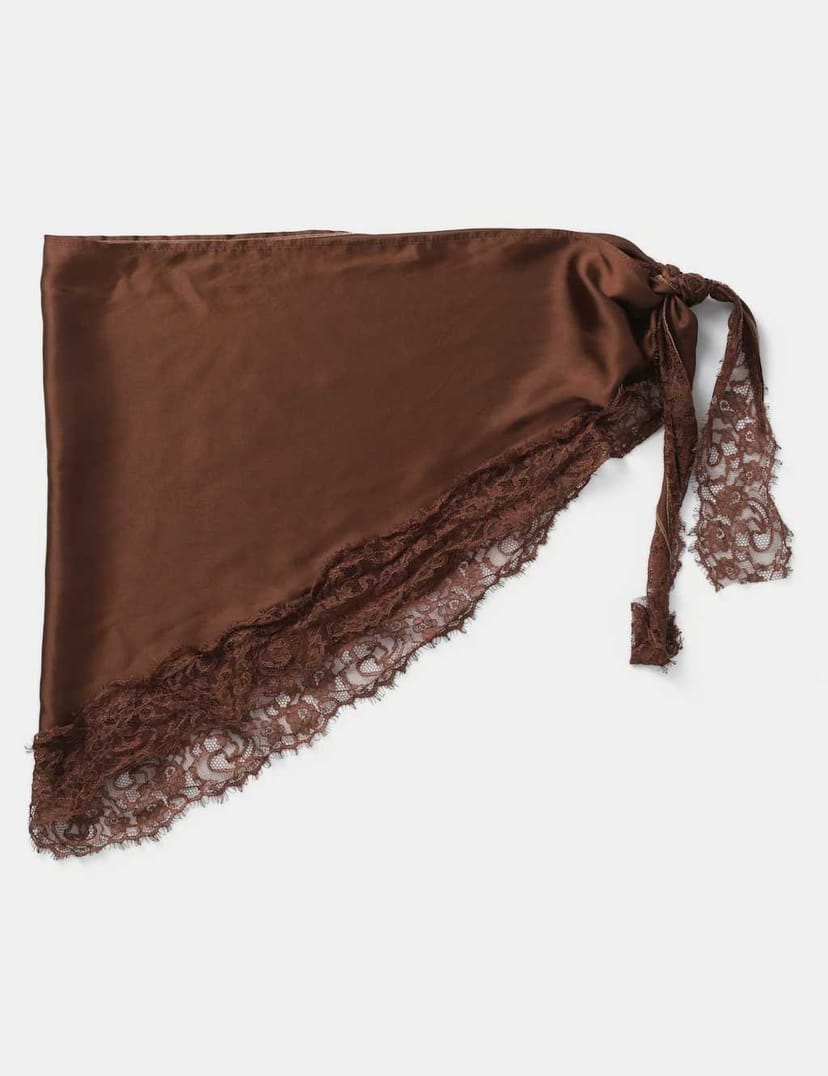 Marks & Spencer M&S Brown Satin and Lace Tie Scarf Brown - 1