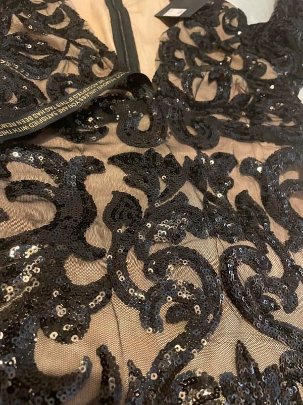 In The Style Black & Nude Sequin Embellished Mini Dress – Deep V Neck – New with Tags