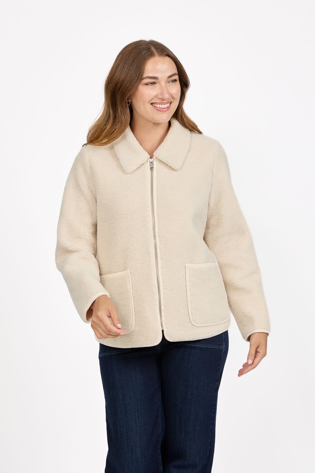 Mudflower Mudflower Women's Soft Sherpa Fleece Jacket in Ivory