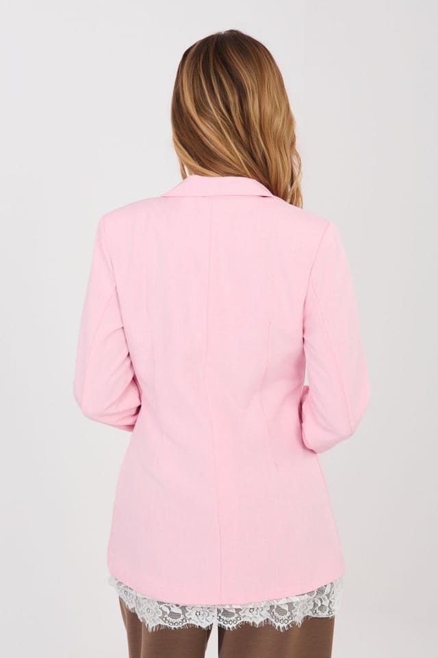 Love Lace Love Lace Women's Elegant Lace Trim Blazer with Shoulder Pads in Pink - 3