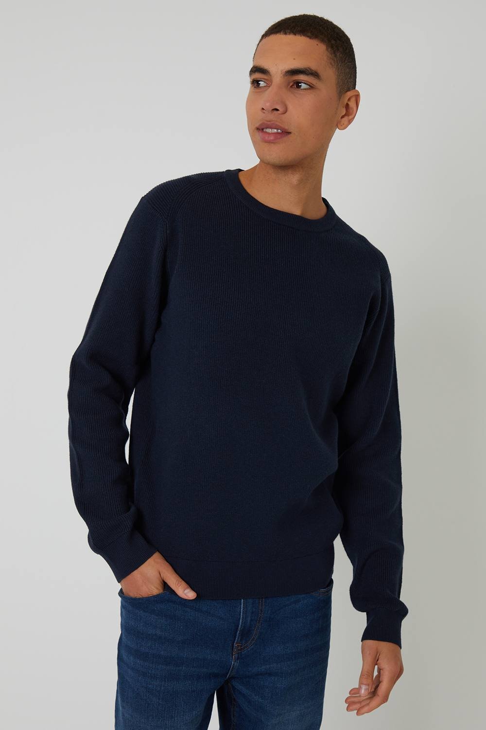 Threadbare Threadbare Men's Rib Knit Crew Neck Jumper in Navy - 1