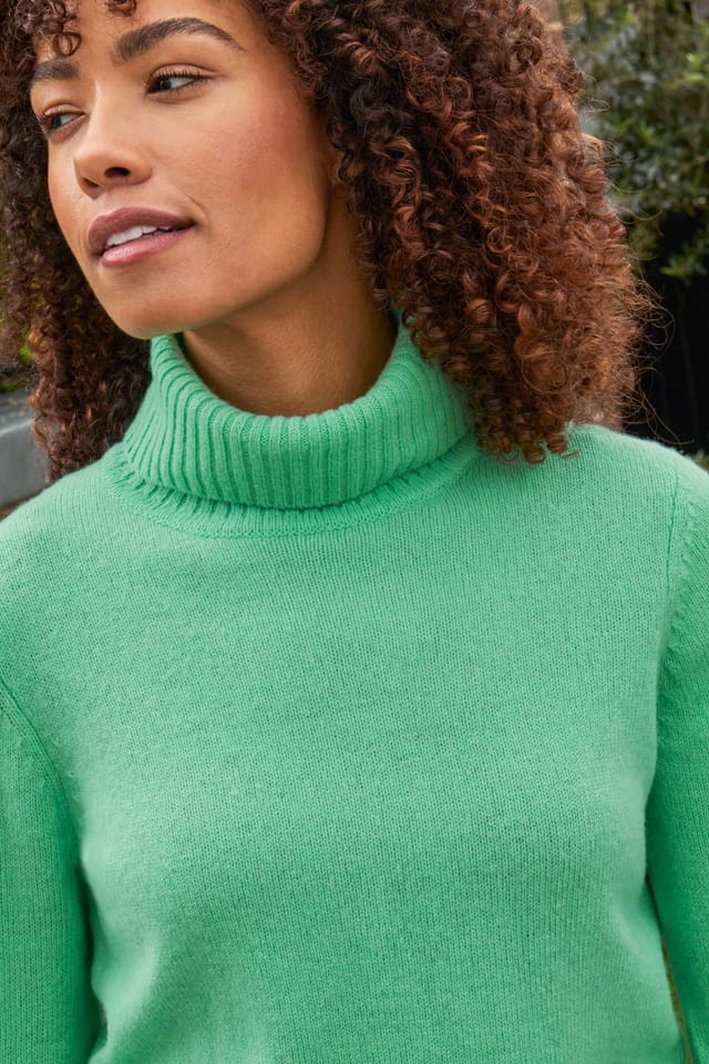 WoolOvers WoolOvers Women's 100% Wool Polo Neck Jumper in Green - 2