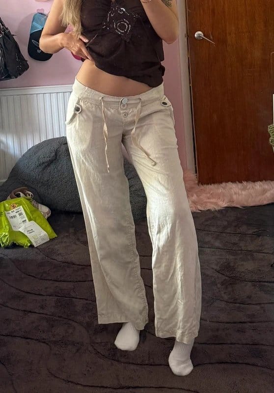 River Island vintage linen river island cargo style low waisted trousers - 1
