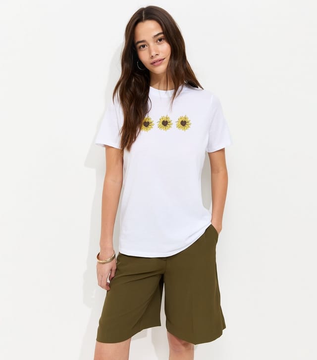 New Look Women's White Cotton Sunflower Print Relaxed T-Shirt New Look - 2