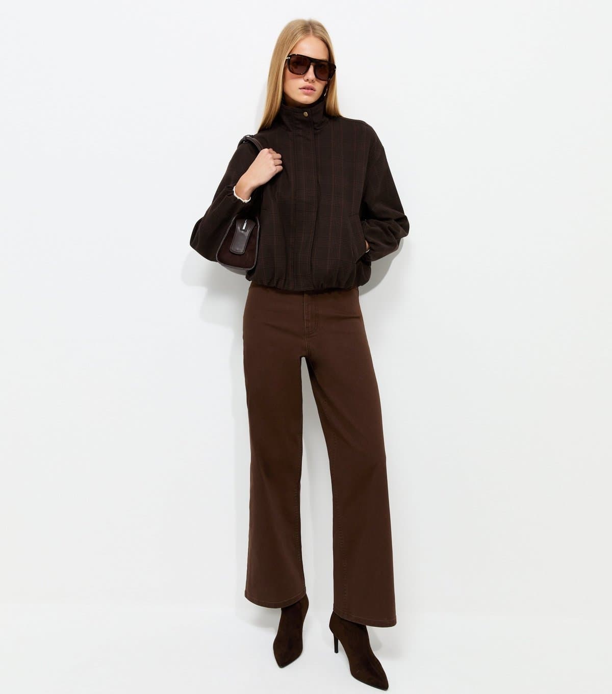 New Look Women's Brown High Waist Stretch Denim Wide Leg Jeans New Look
