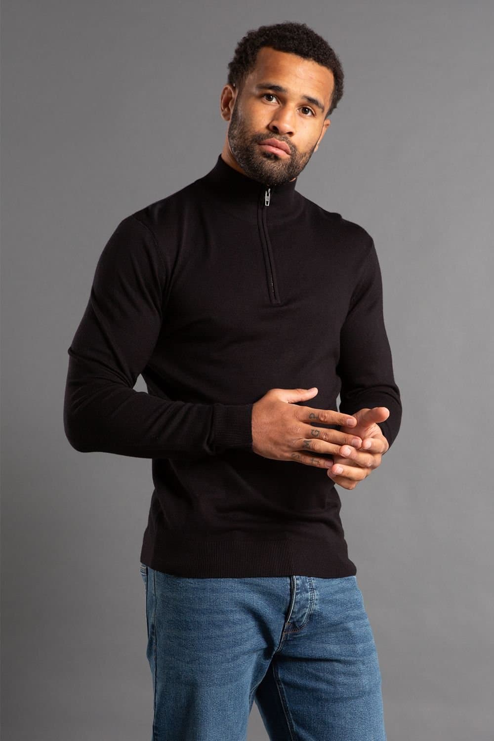 French Connection French Connection Men's 1/2 Zip Knitted Jumper in Black