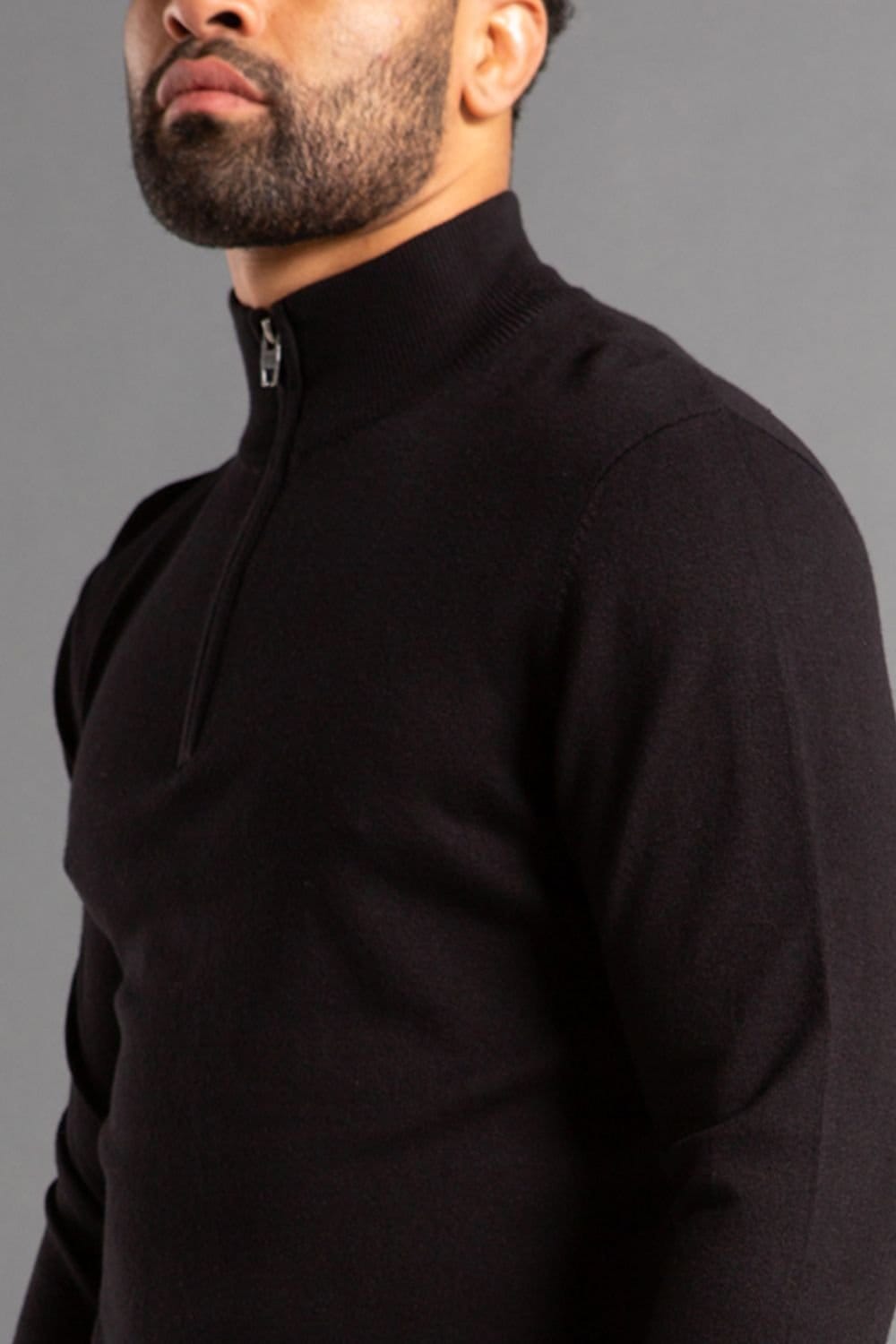 French Connection French Connection Men's 1/2 Zip Knitted Jumper in Black - 4