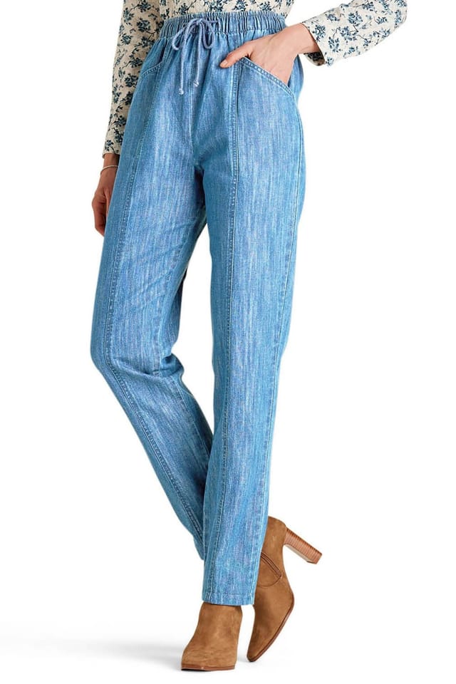 Amber Amber Women's Elasticated Waist Pull On Jeans (Pack of 2) 100% Cotton High Waisted in Light Blue - 2