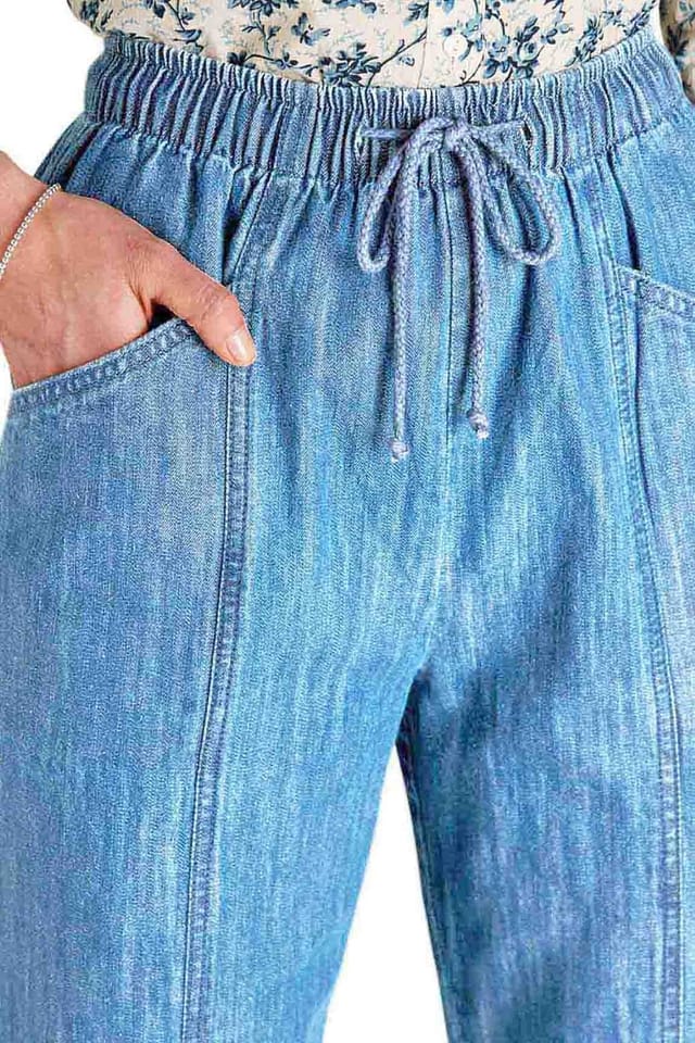 Amber Amber Women's Elasticated Waist Pull On Jeans (Pack of 2) 100% Cotton High Waisted in Light Blue - 3