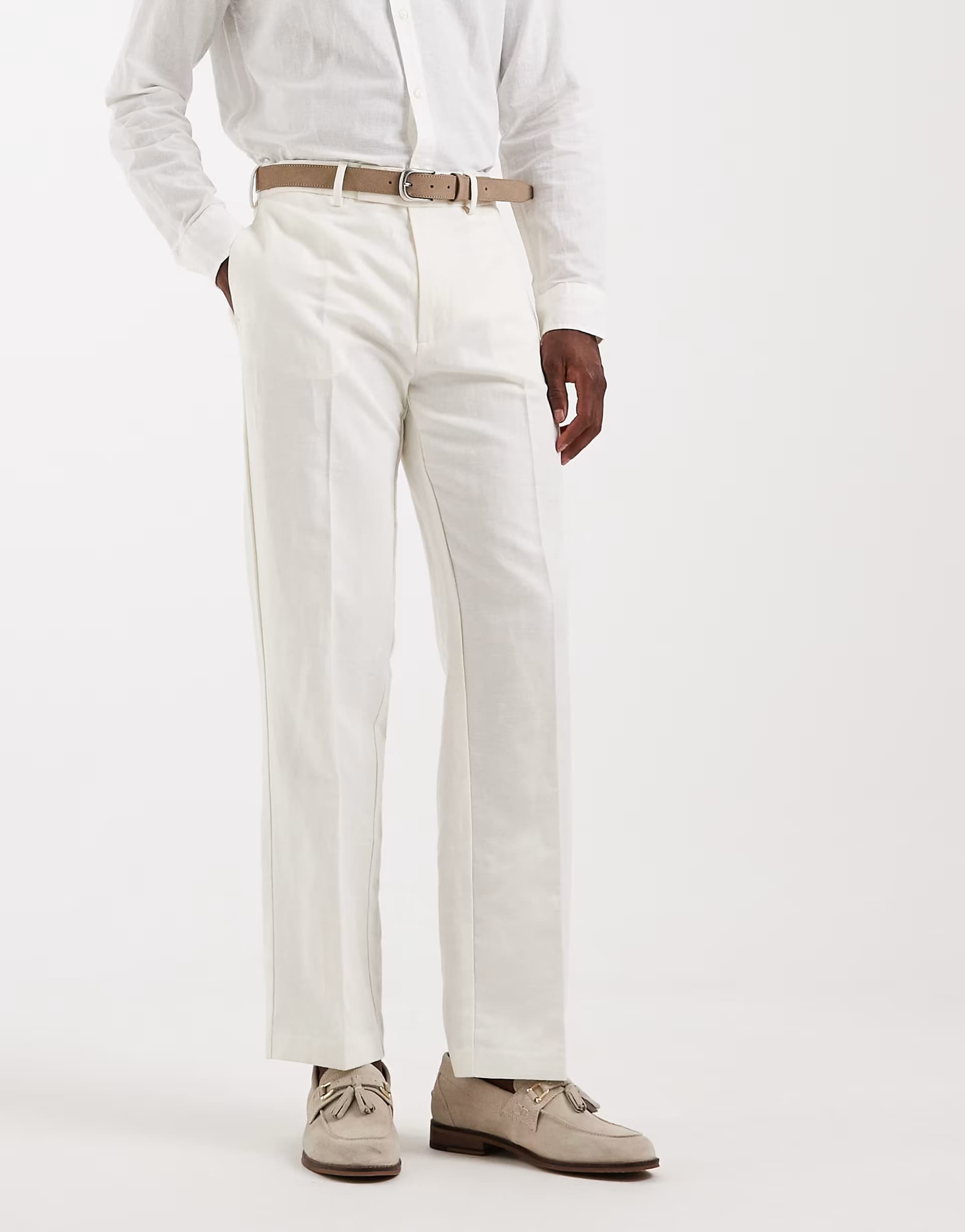 ASOS ASOS DESIGN smart linen rich straight leg trousers in white