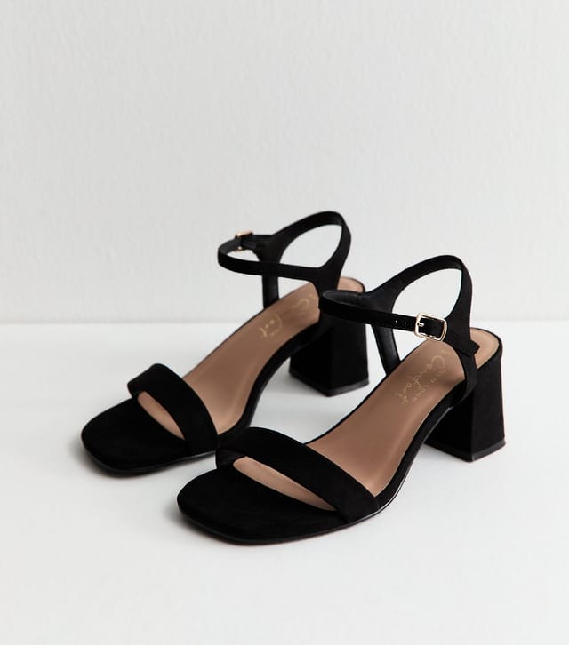 New Look Women's Wide Fit Black Faux Suede Block Heel Sandals Vegan New Look - 3