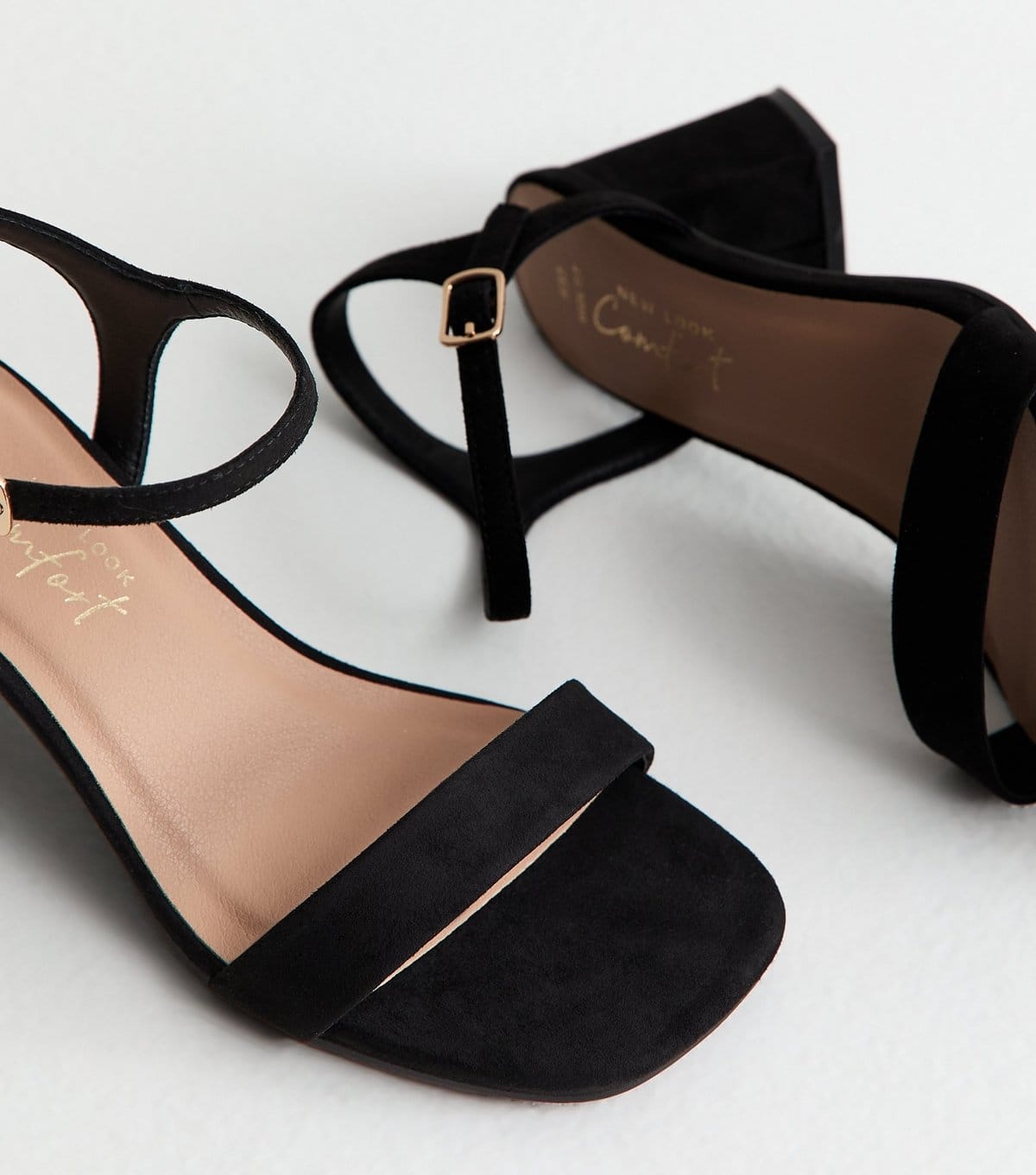 New Look Women's Wide Fit Black Faux Suede Block Heel Sandals Vegan New Look - 4