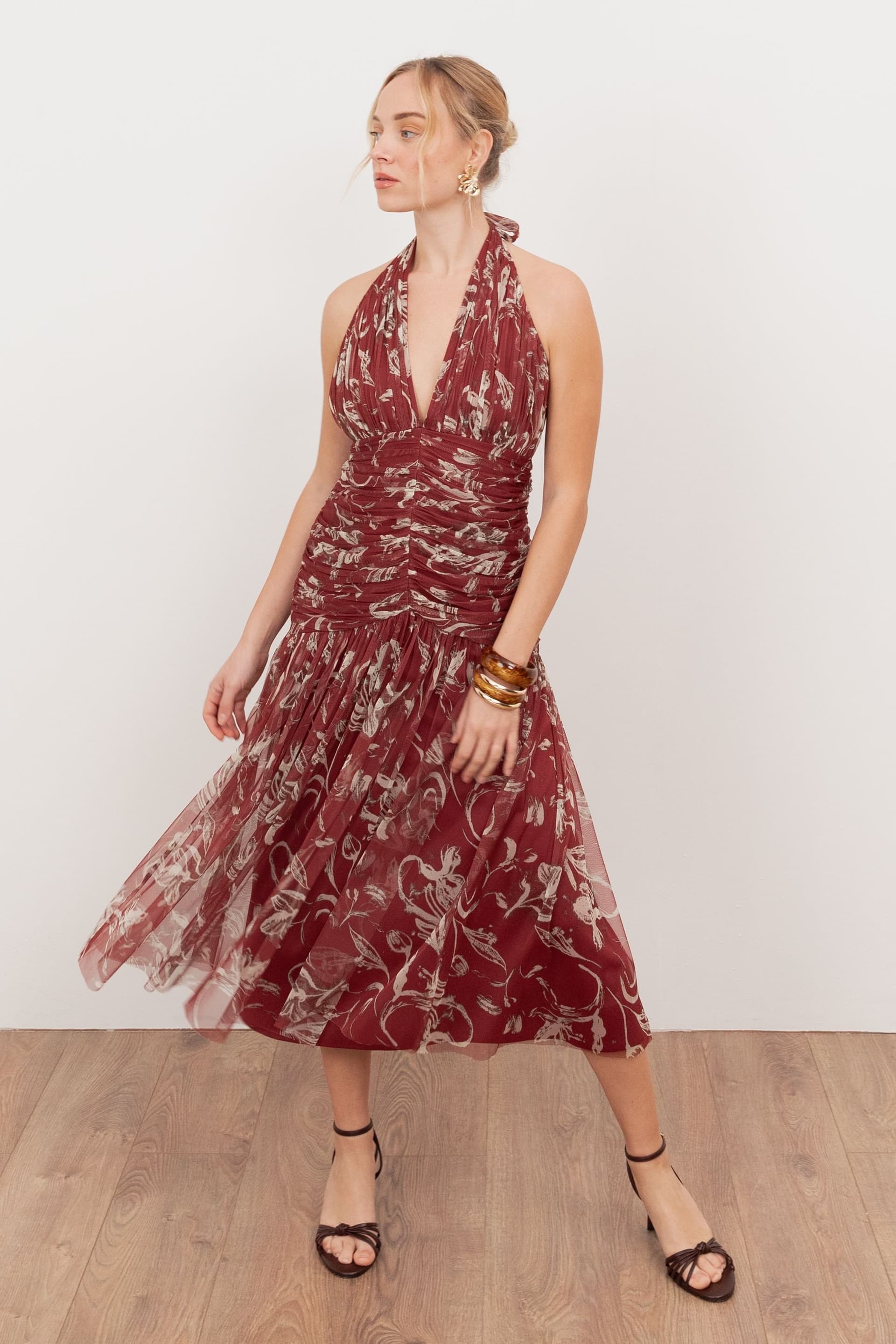 Anaya with Love Anaya with Love Women's Floral Ruched Halter Neck Midaxi Dress