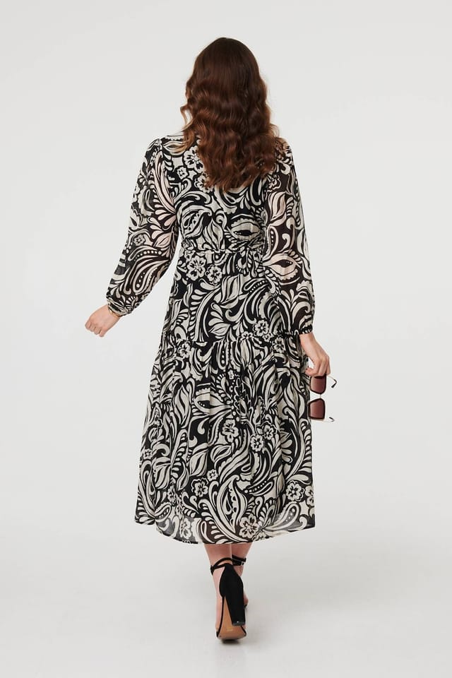 Izabel London Izabel London Women's Printed Layered Long Sleeve Maxi Dress in Black - 3