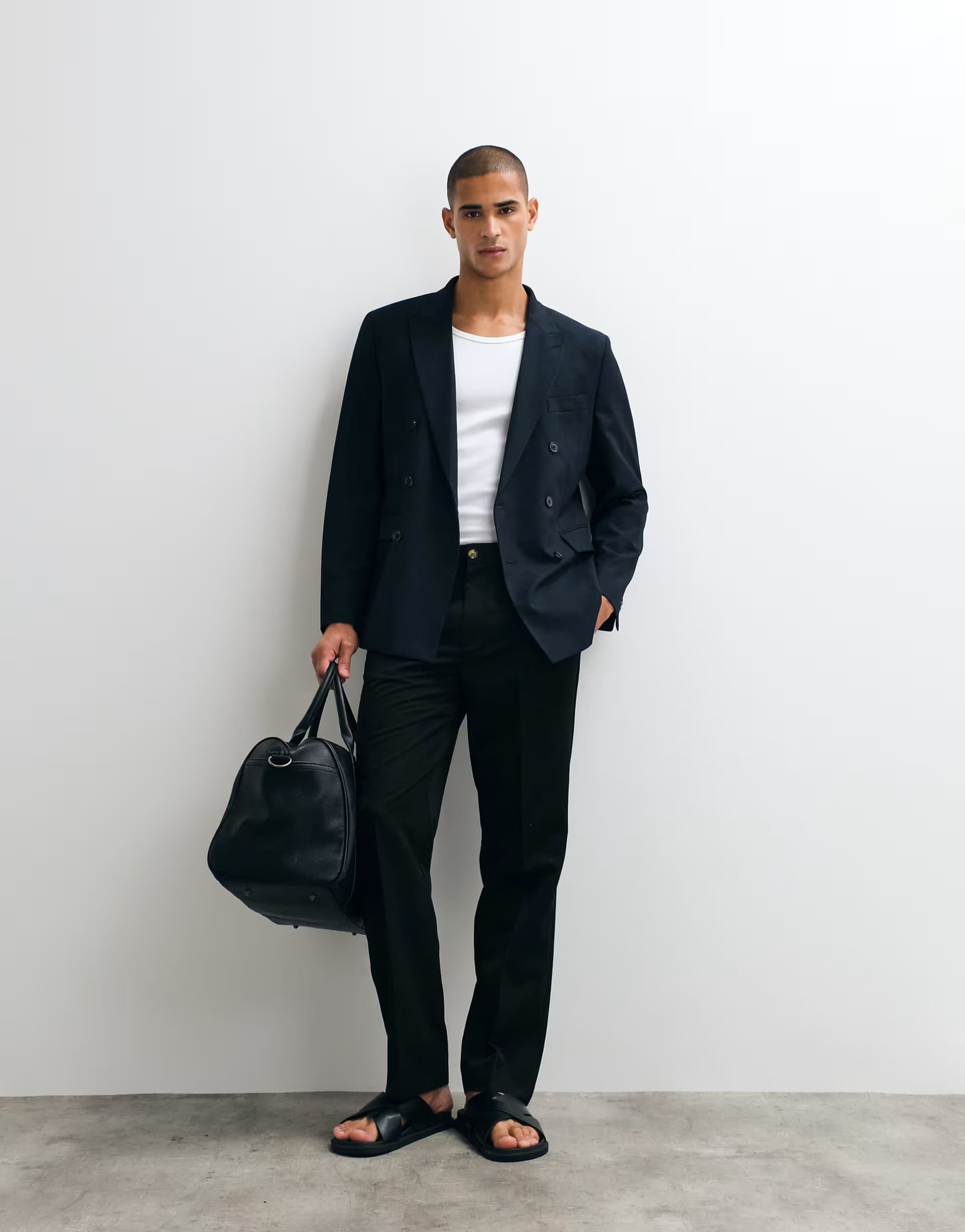 ASOS Mango slim fit double breasted suit blazer co-ord in navy