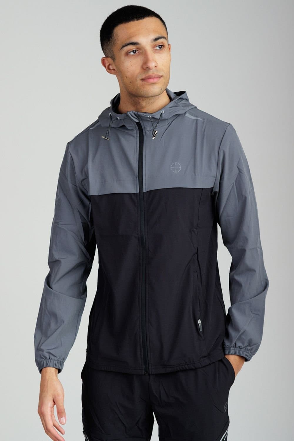 Foray Foray Men's Zip Through Multi Tonal Hooded Sports Jacket in Grey