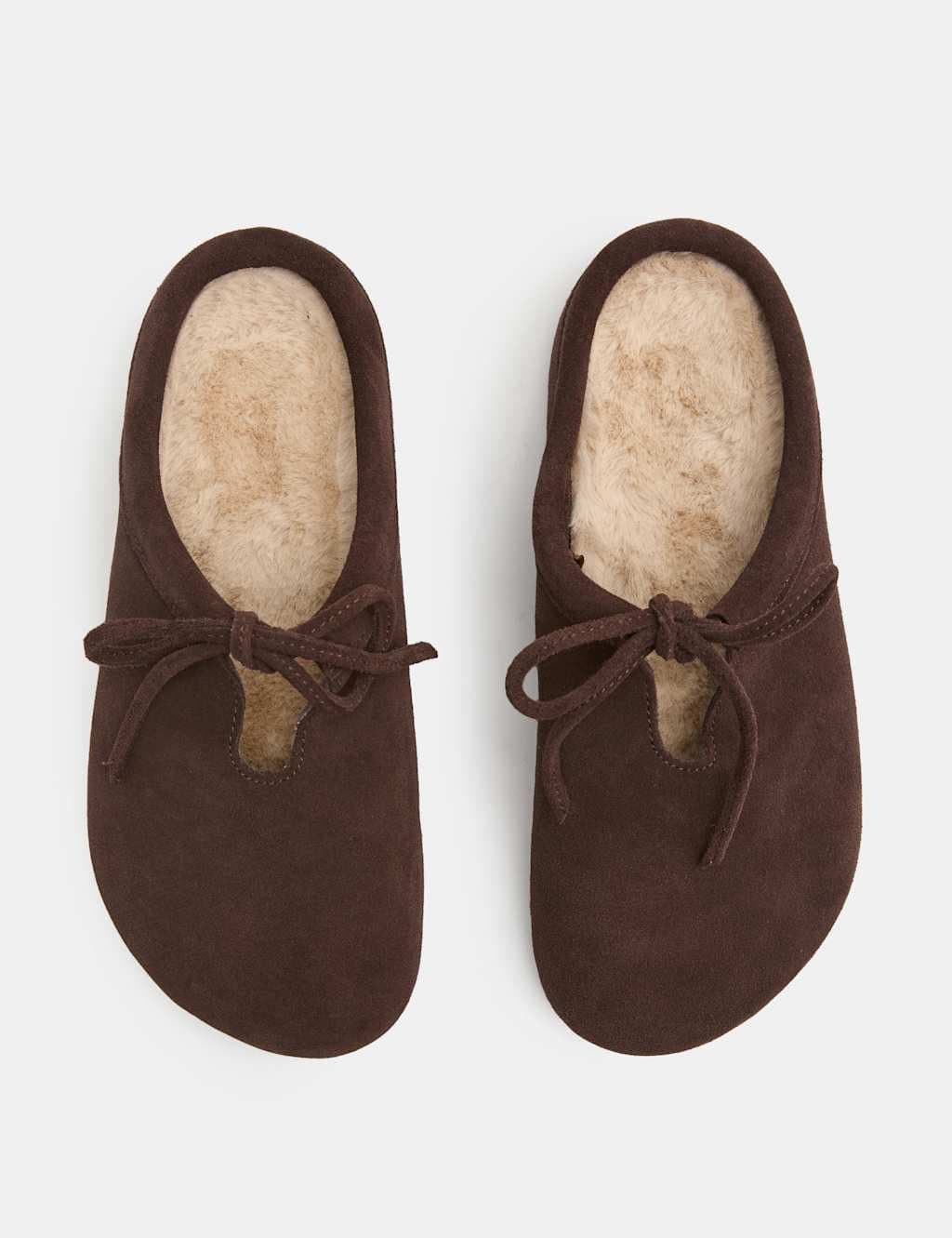 Marks & Spencer M&S Suede Bow Tie Mule Clog Slippers Chocolate