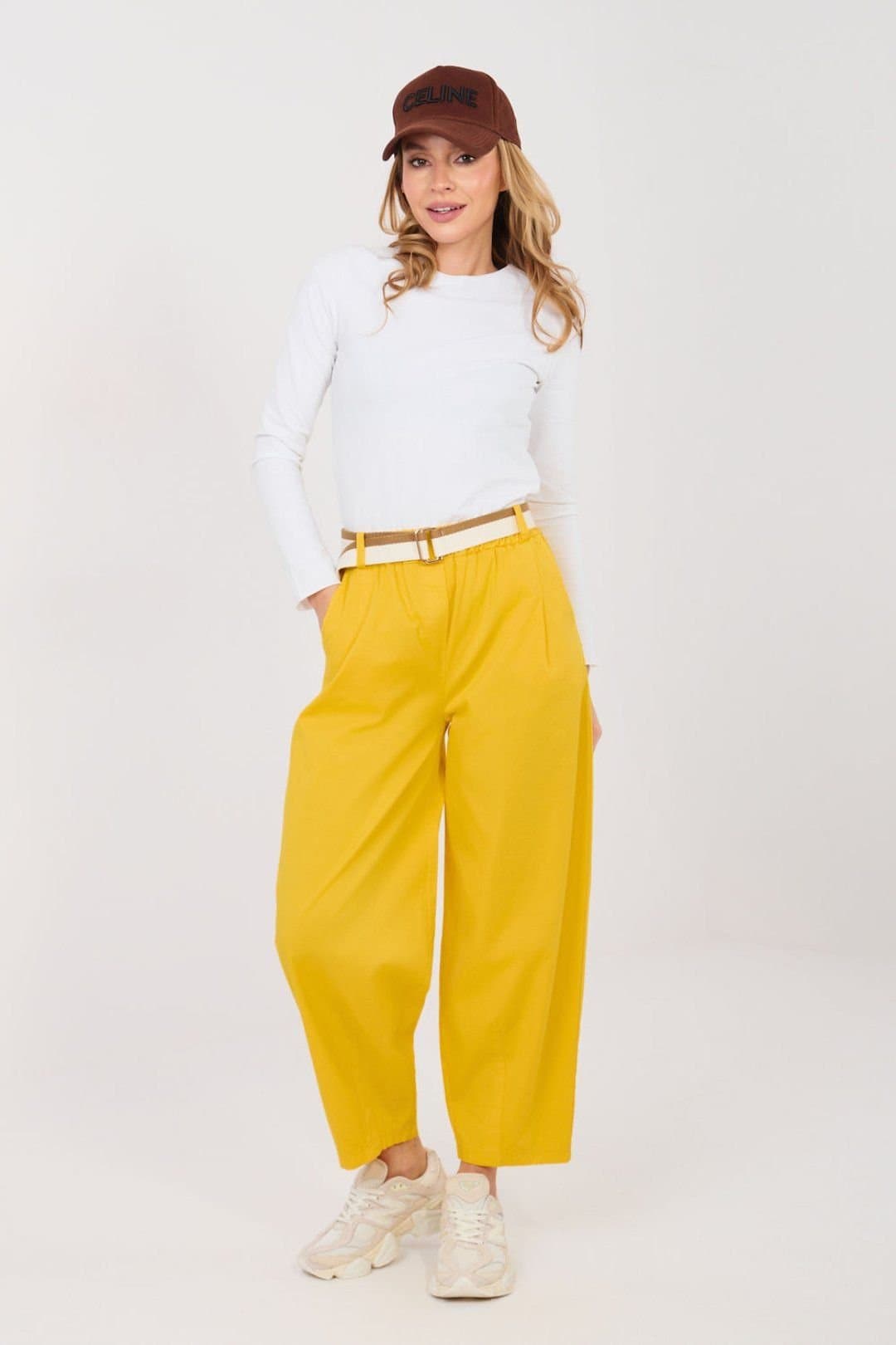 Love Lace Love Lace Women's Comfort Cotton Elastane Carrot Trousers in Yellow