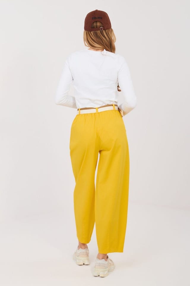 Love Lace Love Lace Women's Comfort Cotton Elastane Carrot Trousers in Yellow - 3