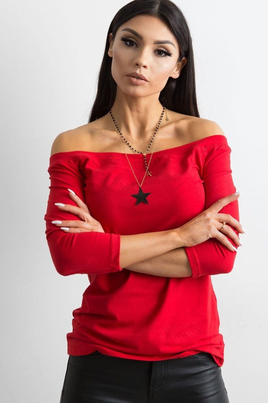 Love Lace Red 3/4 Sleeve Off-Shoulder Blouse
