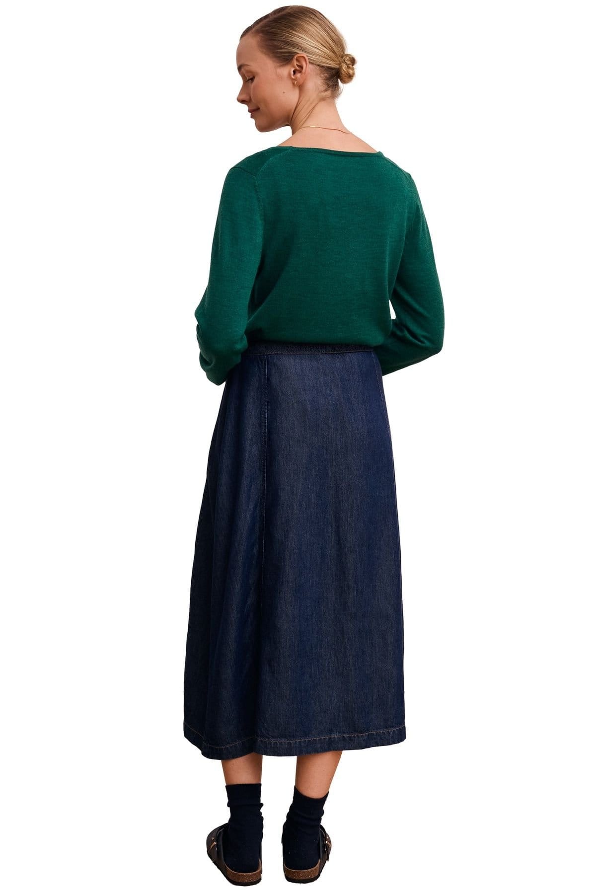 Celtic & Co Celtic & Co Women's Midi Wrap A-Line Denim Skirt in Dark Indigo - 4