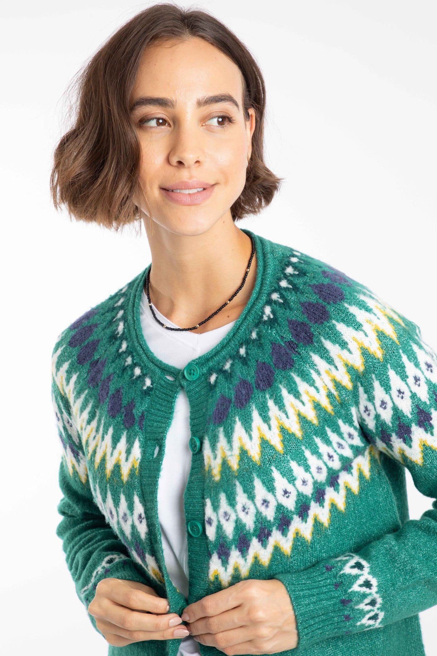 Weird Fish Weird Fish Women's Hatty Fair Isle Cardigan in Green
