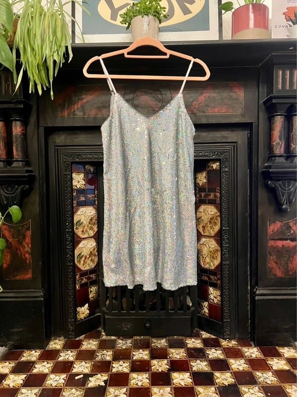 New Look New Look Silver Holographic Sequinned Mini Dress Size 10