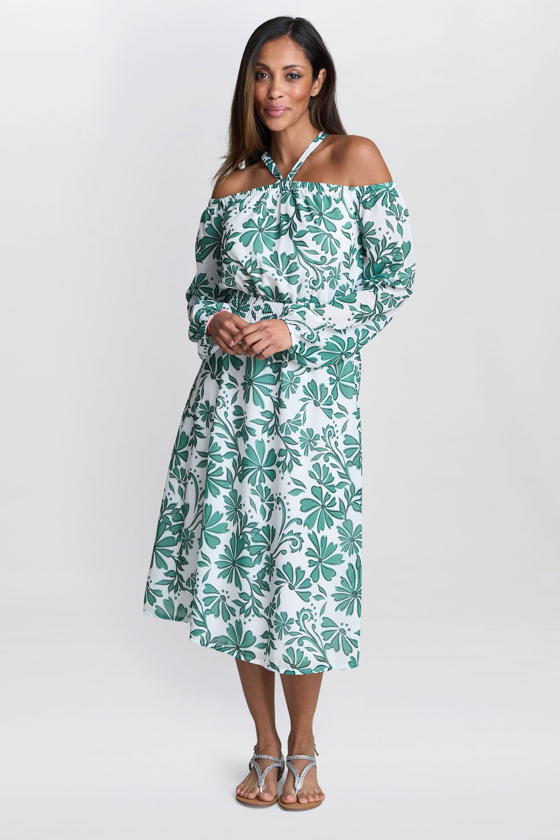 Gina Bacconi Gina Bacconi Women's Ryan Off-Shoulder Midi Dress in Green