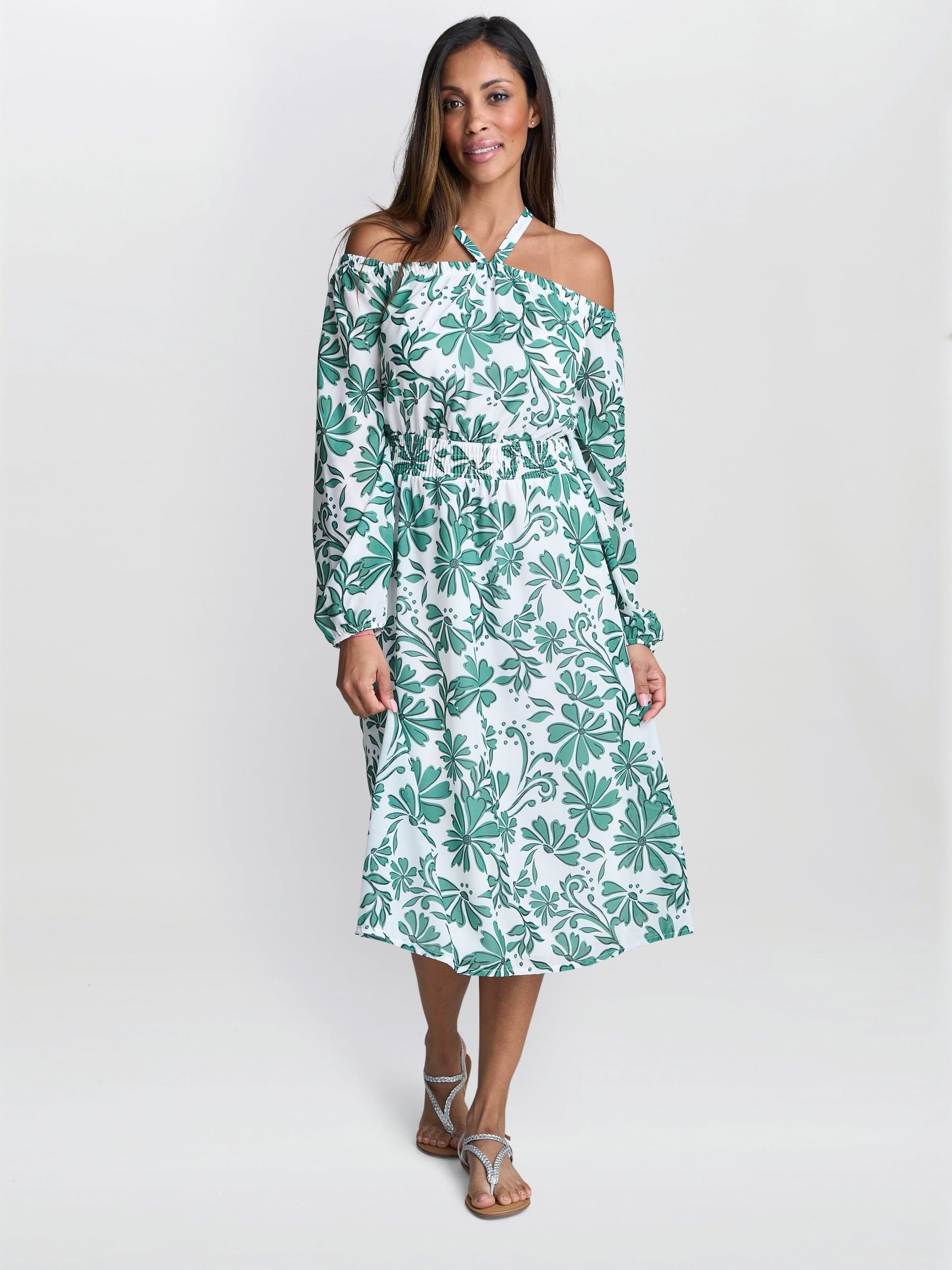 Gina Bacconi Gina Bacconi Women's Ryan Off-Shoulder Midi Dress in Green - 4