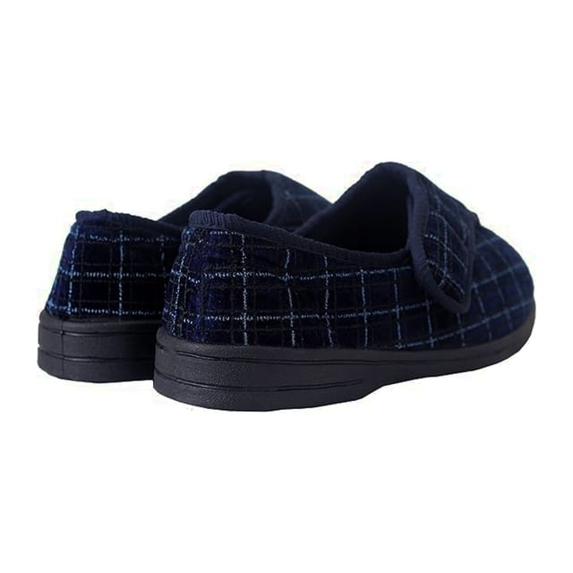 Zedzzz Zedzzz Men's George Touch Fastening Check Velour Slippers in Navy - 2