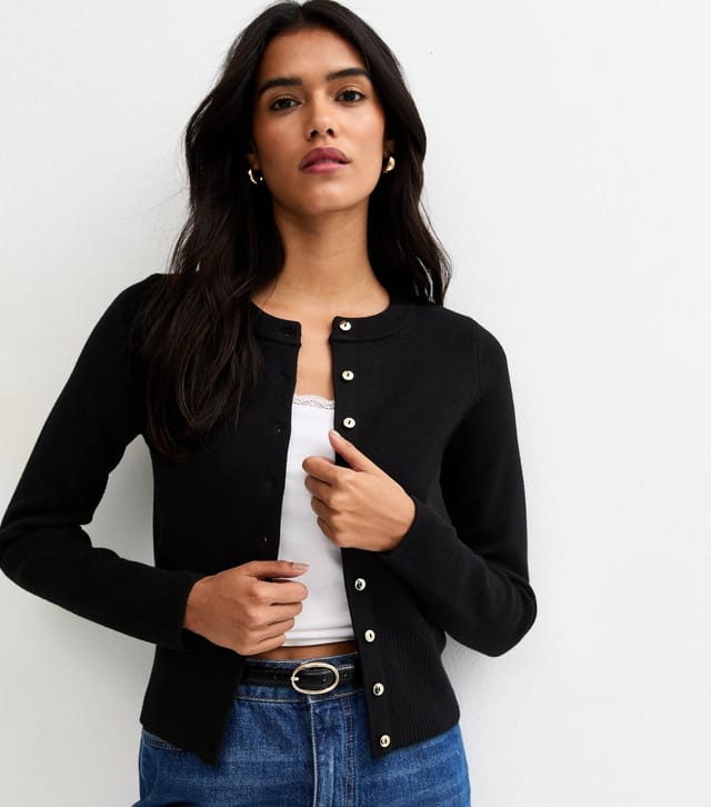 New Look Women's Black Compact Knit Crew Neck Cardigan New Look - 2
