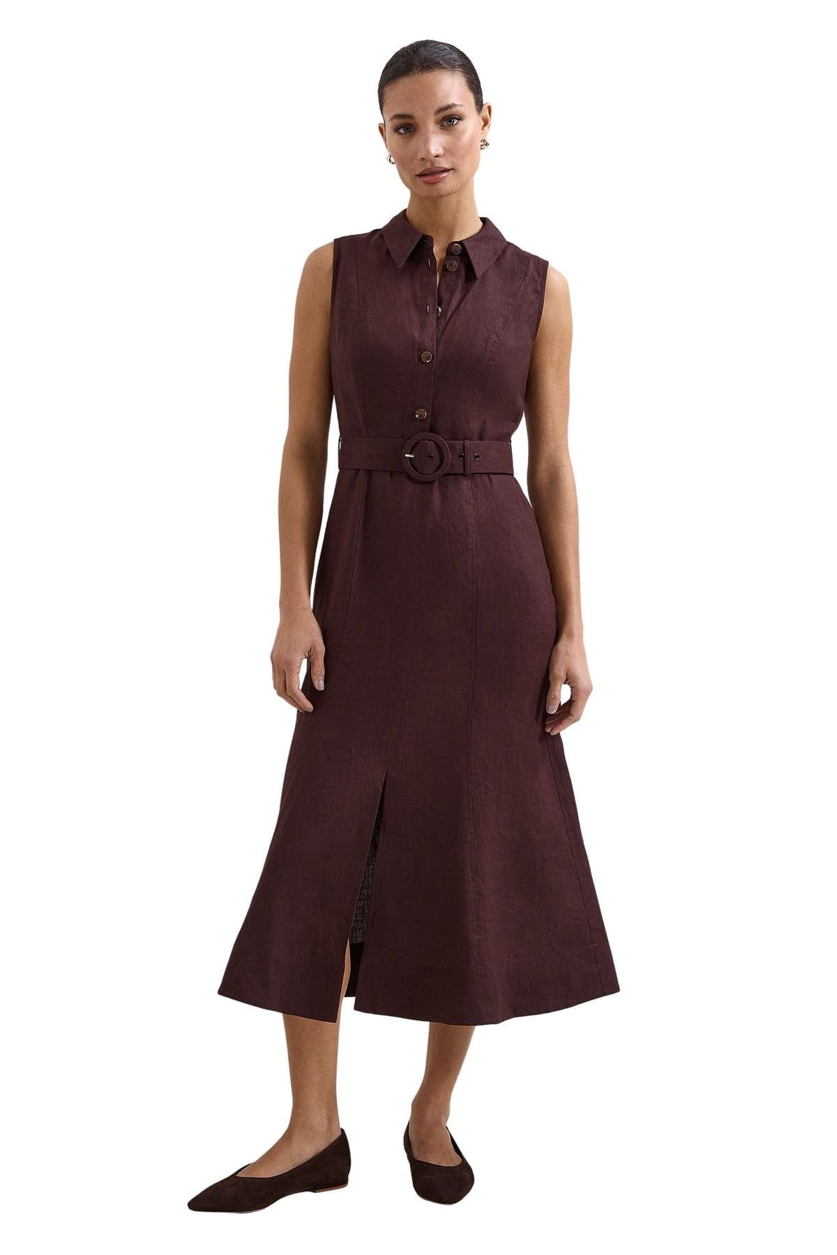 Phase Eight Chocolate Linen Midi Dress