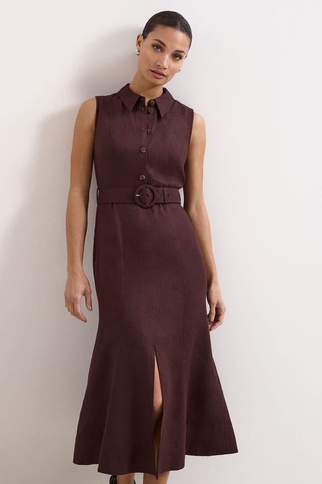 Phase Eight Phase Eight Women's Elspeth Linen Shirt Midi Dress in Chocolate - 3