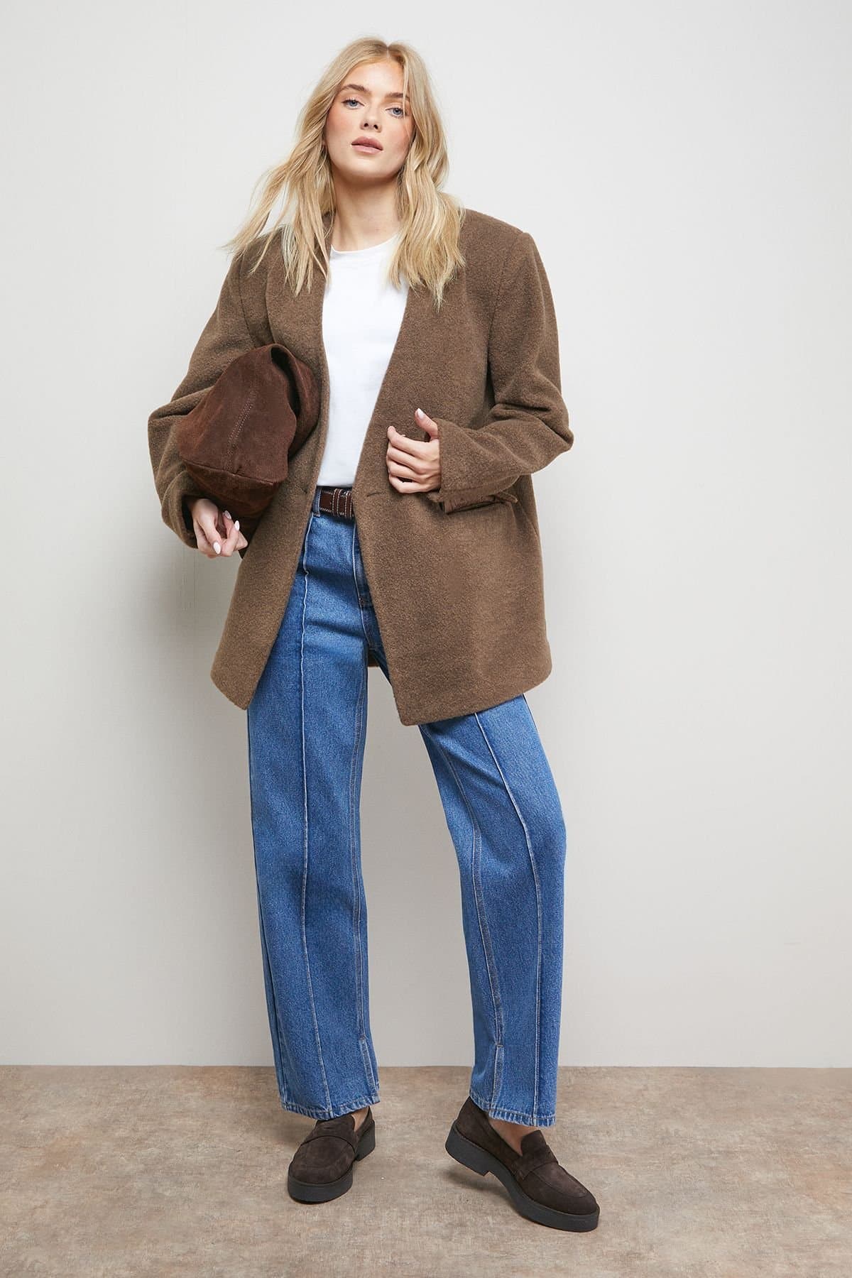 Oasis Oasis Women's Collarless Blazer Coat in Camel