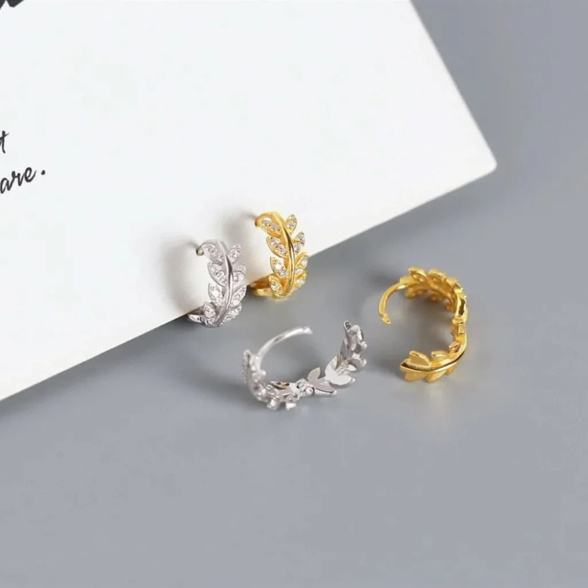 Angel Barocco Angel Barocco Women's Leaf Diamond Hoop Earrings in Sterling