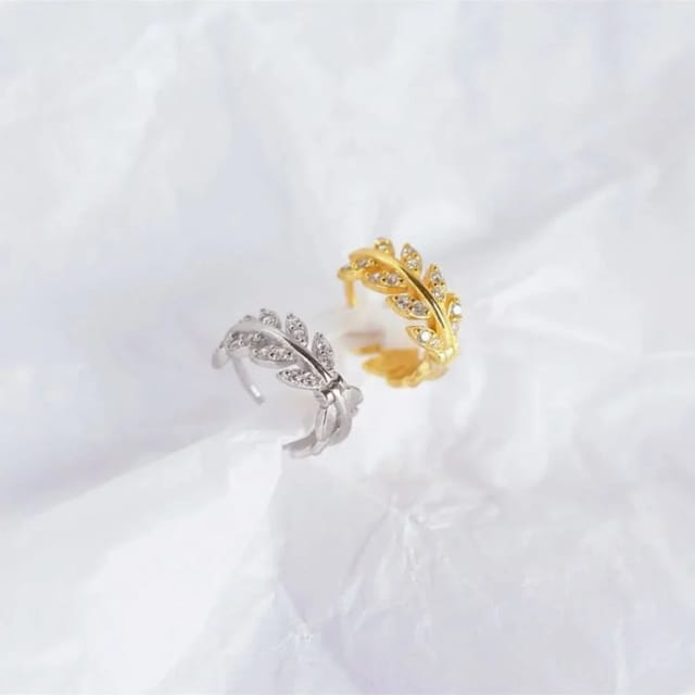 Angel Barocco Angel Barocco Women's Leaf Diamond Hoop Earrings in Sterling Silver in Gold - 2