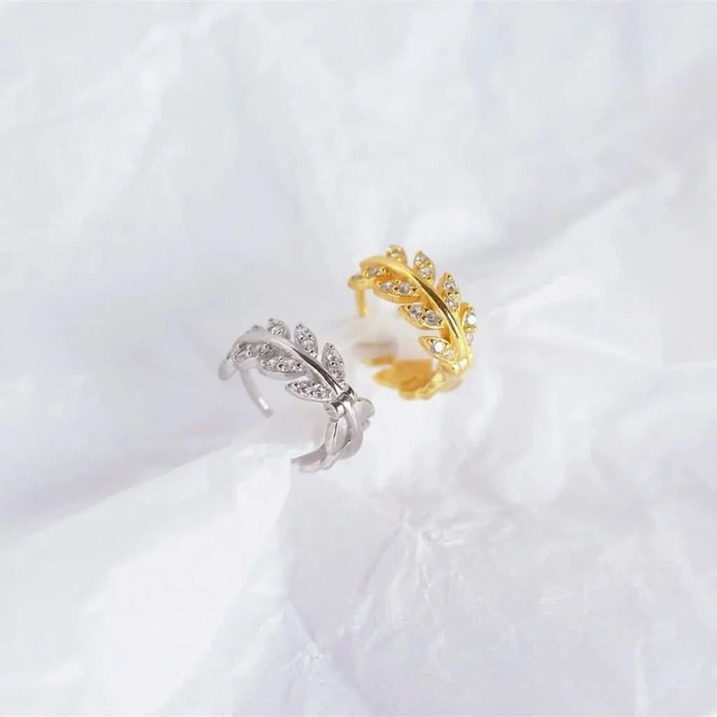 Angel Barocco Angel Barocco Women's Leaf Diamond Hoop Earrings in Sterling Silver in Gold - 4