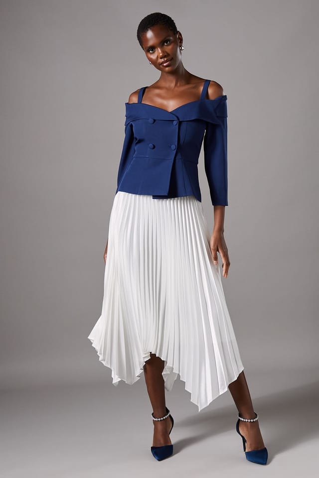 Coast Coast Women's 3/4 Sleeve Off-Shoulder Peplum Jacket in Navy - 2