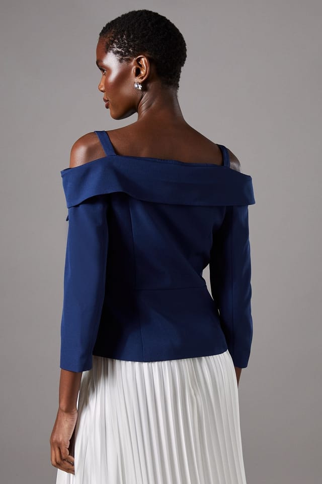 Coast Coast Women's 3/4 Sleeve Off-Shoulder Peplum Jacket in Navy - 3