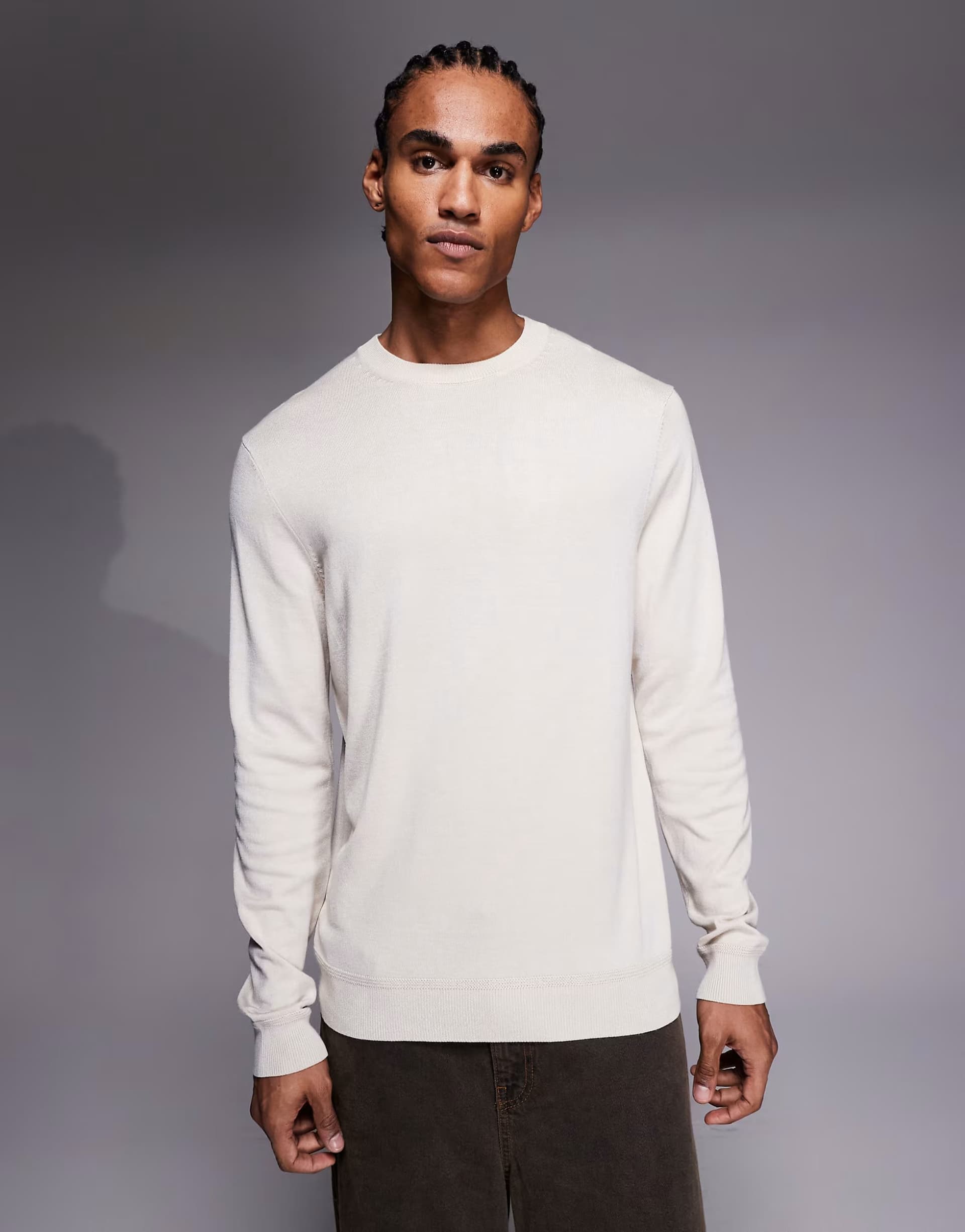 ASOS River Island long sleeved crew neck jumper in ecru