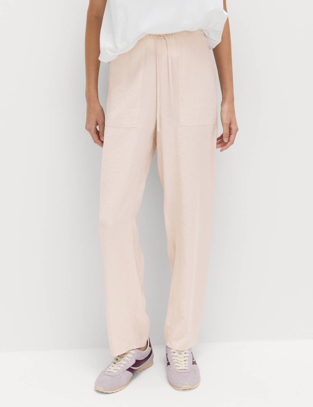 Marks & Spencer M&S Pull On Elasticated Waist Straight Leg Trousers Light Taupe - 1