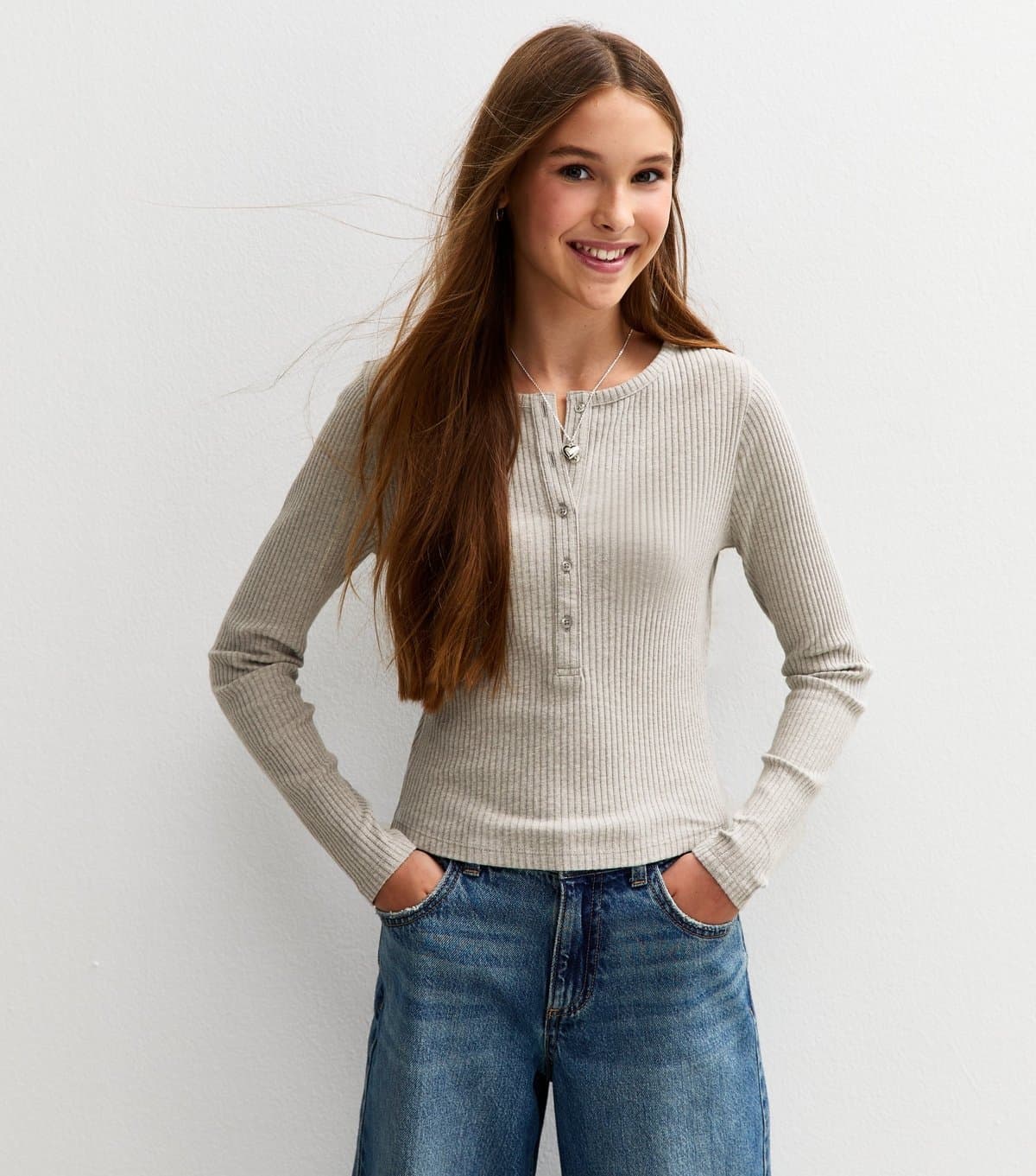 New Look New Look Mid Grey Ribbed Long Sleeve Top